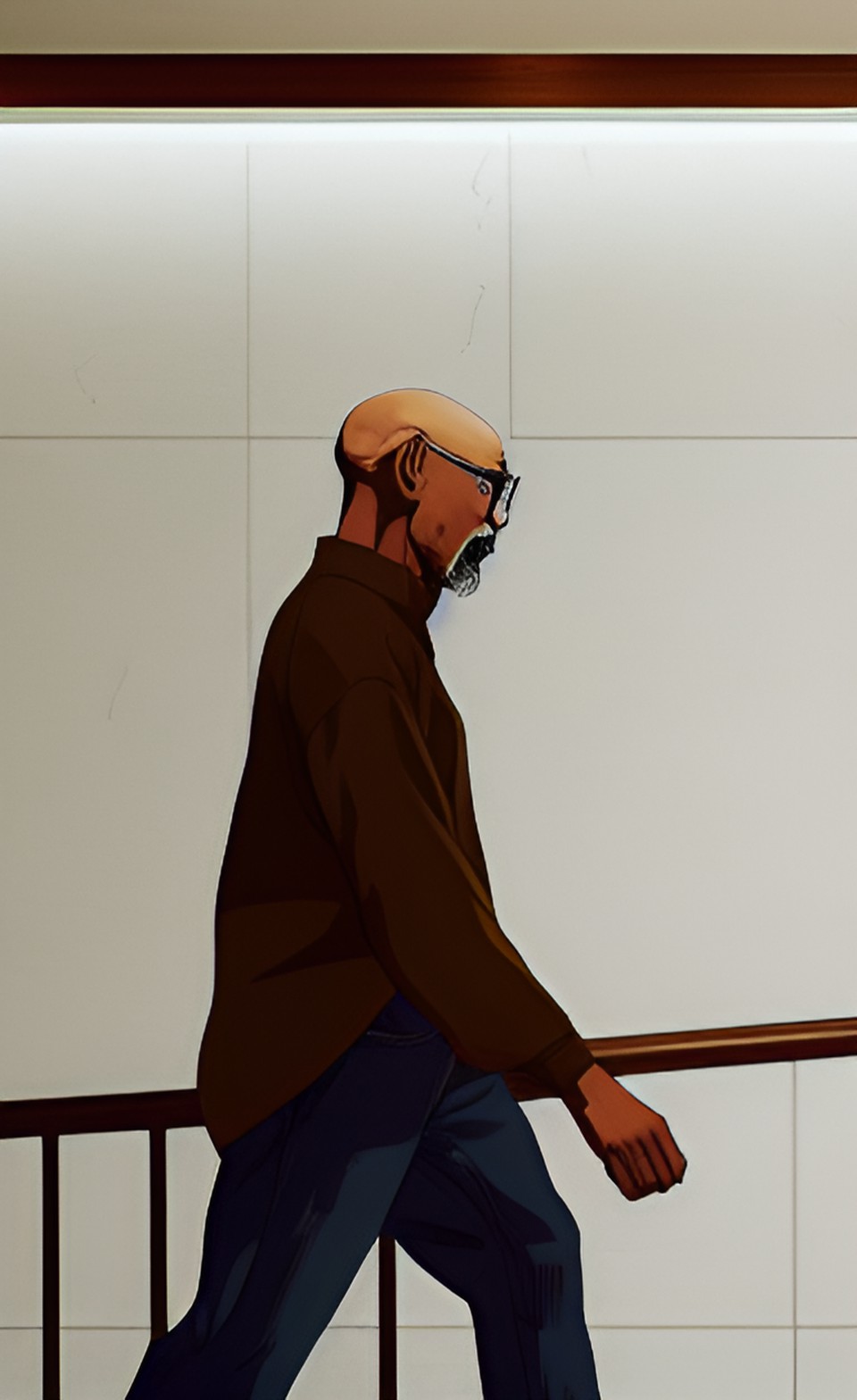Old Man Walking Up Stairs