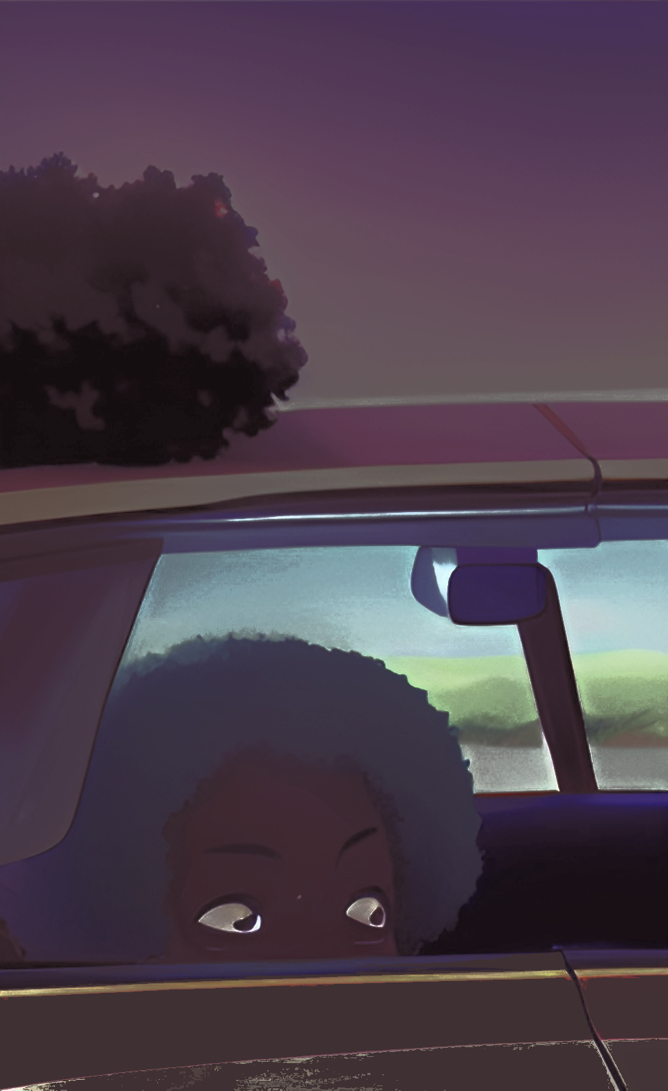 Banou in the Citroen