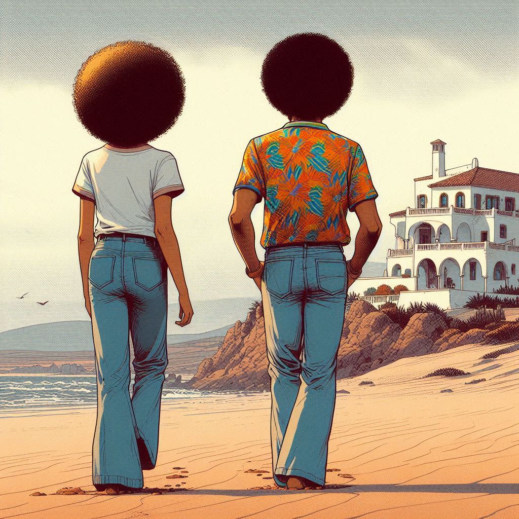 Mapacha and Banou walking down the beach