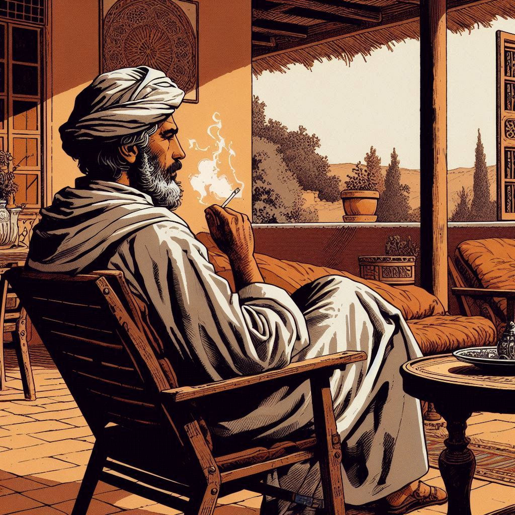 Makhlouf seated on a verandah