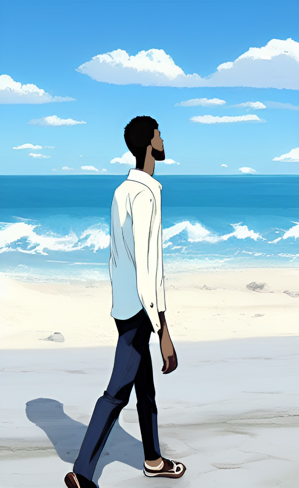 Young man walking on the beach